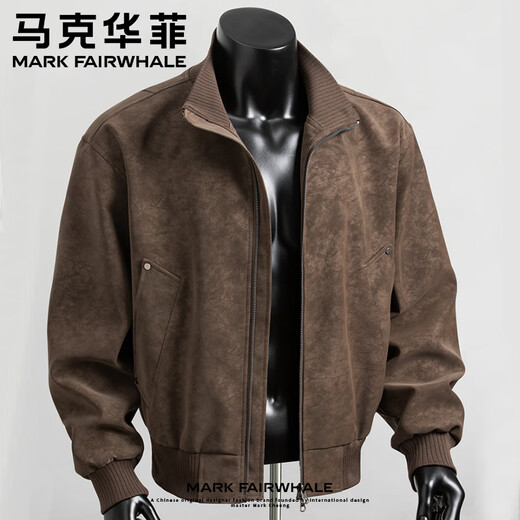 Mark Huafei American retro matte pu leather jacket men's autumn trendy short cleanfit right shoulder stand collar flight jacket