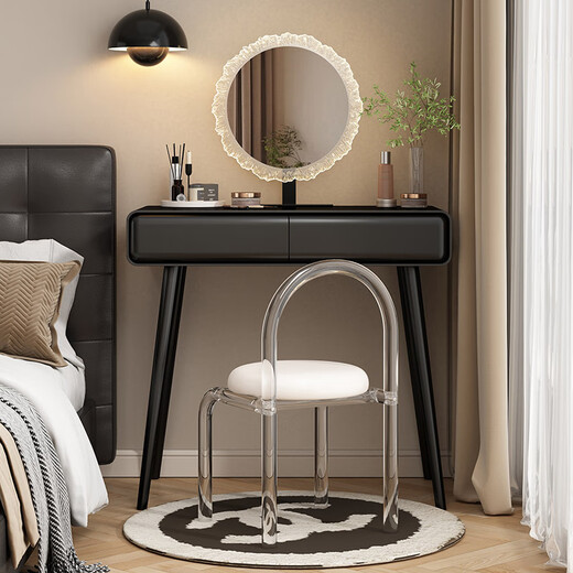 2025 new solid wood paint black dresser small apartment 60CM bedroom bedside dressing table dressing table 60CM table + blossoming mirror + queen chair thickened wood paint high-grade black wood paint (acrylic legs) only need to install the feet