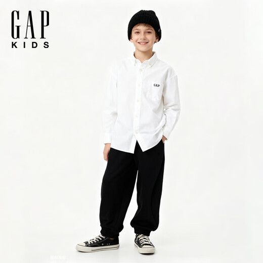 Gap Boys' Spring Style Embroidered Logo Long-Sleeved Shirt Fitted Children's Top US Version 605359 White 110/60 (4-5 years old)