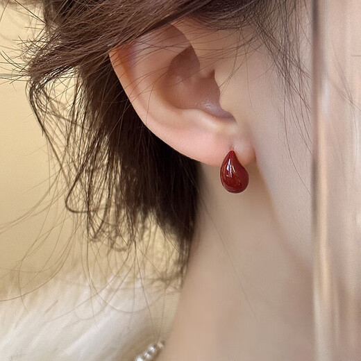 Core luxury retro dripping glaze red earrings women's dripping style earrings 2025 new high-end Hong Kong style earrings earrings retro dripping glaze red earrings