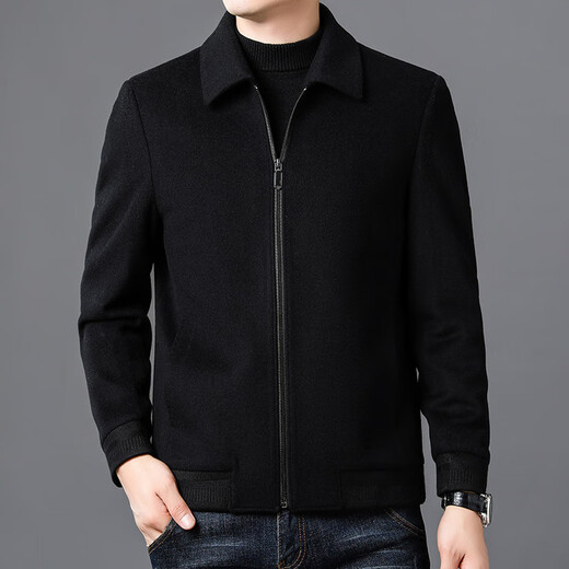 JINBA pure wool jacket men's autumn and winter high-end middle-aged men's thick lapel woolen jacket men's jacket navy blue M