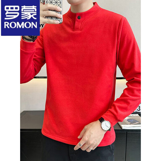 Luo Meng Down T-shirt Men's Long Sleeve 2025 Winter Trend Henry Collar German Velvet Inner Bottoming Shirt Men 3319 Beige M 90-110