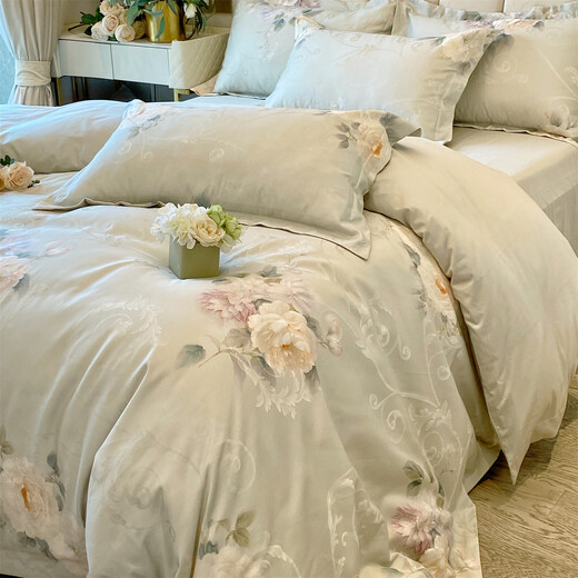 Mercury Series Category A maternal and infant grade new 200 count double-sided long-staple cotton jacquard bed four-piece set pure cotton bed simple cotton quilt cover Wizard of Oz-Mist Pink 1.8m bed sheet style four-piece set-quilt cover 200x230