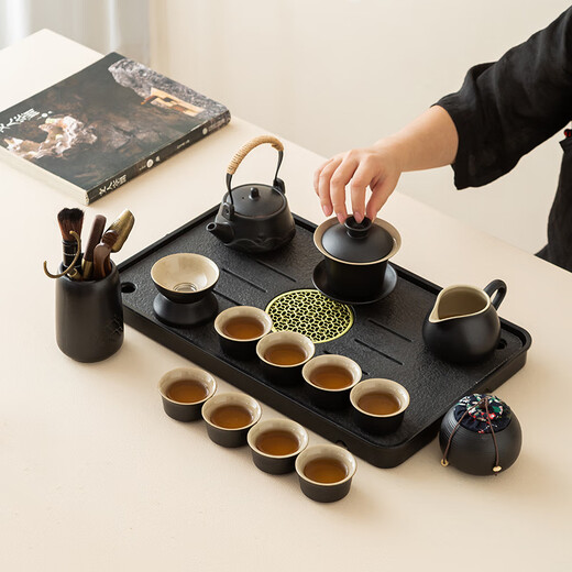 Made in Tokyo, tea set, Kung Fu tea set, tea set, complete set of pots, teacups, high-end black pottery teapot, 17-piece set