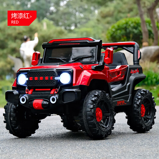 Children's electric car four-wheel remote control baby electric charging car off-road vehicle can sit on a boy's toy stroller black - four-wheel drive 12V explosion-proof battery - leather seat self-driving remote control - full function