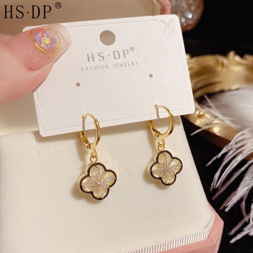 DAVA Outlets 18K gold four-leaf clover earrings for women, high-end diamond earrings, niche design, versatile earrings, 364 four-leaf flower earrings