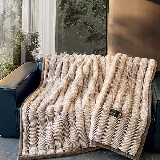 Nanjiren imitation fur blanket, winter thickened plush blanket, wedding blanket, home sofa blanket, plus velvet nap blanket, color wave pattern, coffee brown, velvet thickening, warm to the touch 200*230cm