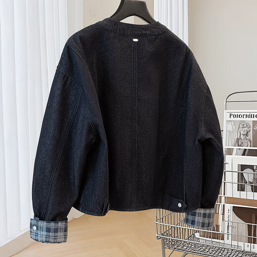 Sibaishe round neck long-sleeved denim jacket for women 2025 autumn new style loose flesh-covering washed casual top