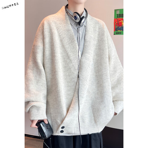Yuexiang black cardigan sweater for men in autumn and winter heavyweight American Henry collar casual handsome inner versatile knitted bottoming shirt beige M
