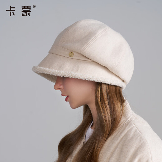 Camon Camon hat women's winter temperament duck tongue beret showing face small warm octagonal hat big head circumference women's hat fashionable KM-5308/Hepburn black one size fits 55-58cm