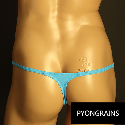 PYONGRAINS men's thong string silky thin ice silk high elastic semi-transparent sexy thong with low ring black S