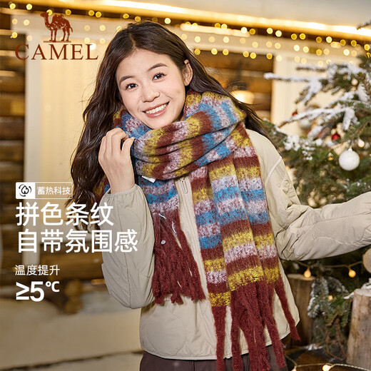 Camel mohair plaid scarf for women 2025 new autumn and winter Korean version trendy and versatile couple warm and high-end scarf