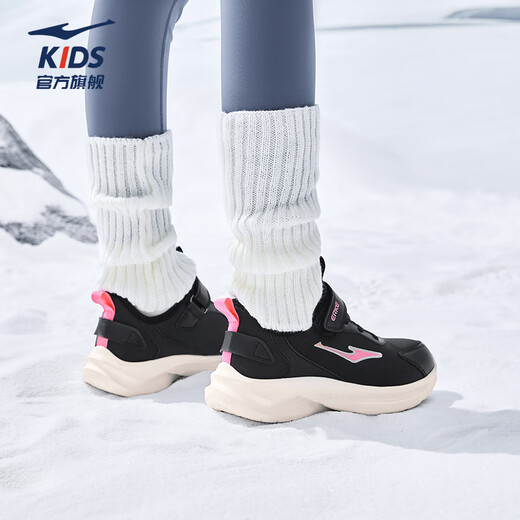 Hongxing Erke (ERKE) children's shoes, boys and girls running shoes, children's winter second cotton version cotton shoes, black/explosion powder 36