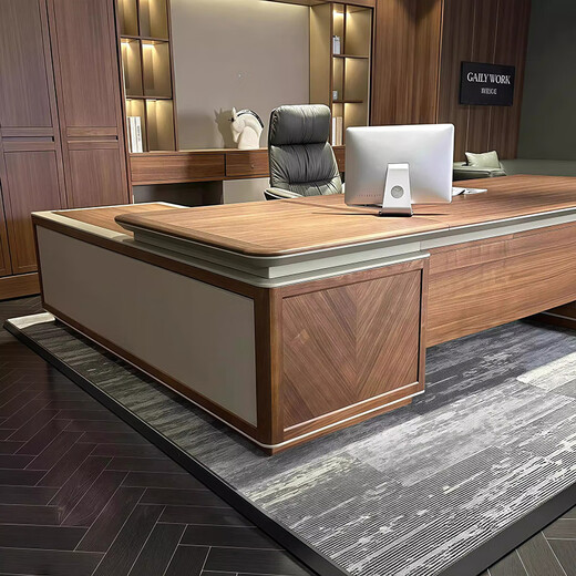 Solid wood boss desk North American black walnut desk manager's office high-end light luxury office furniture background cabinet combination 2.0 meter desk FAS grade ash wood