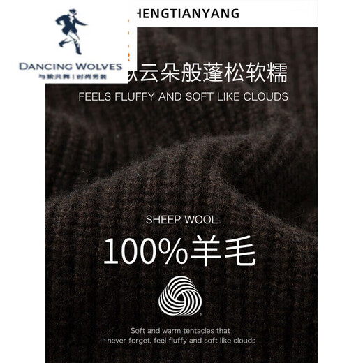 DANCING WOLVES KINGDEER retro thickened pure wool men's sweater winter Henry collar twisted sweater dark brown S 165