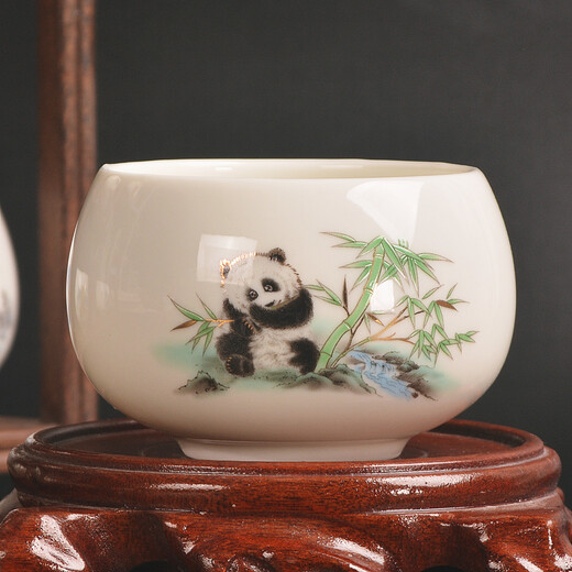 Shield Goat Fat Jade Porcelain Master Cup, Personal Drinking Cup, High-end Tea Cup, Ceramic Tea Cup, Tea Set, Household Tea Cup, Luohan Cup - Bamboo Fun Panda (Simplified)