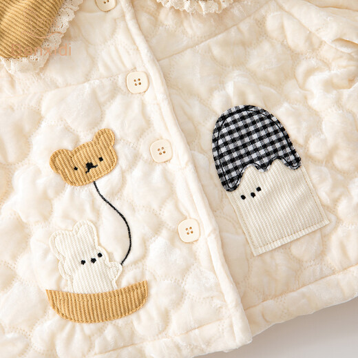 班喜迪女童套装秋冬装2025新款儿童外套裤子宝宝婴儿夹棉衣服冬季小童装 黄色 80