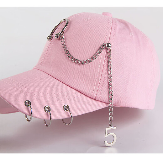Hat summer women's trendy Korean version versatile outdoor fashion baseball cap student couple travel leisure sun protection peaked cap for women double chain = pink adjustable