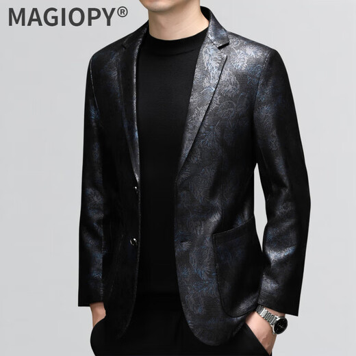 MAGIOPY high-end brand high-end autumn and winter men's slim fit sheepskin suit top genuine leather light business printed leather jacket sheepskin-linen pattern XL 105-120Jin Jin equals 0.5 kg