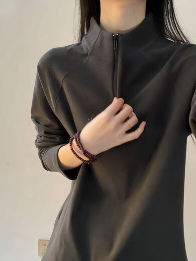 Jingyan selects half-zip raglan sleeve German velvet sweatshirt for men and women in autumn and winter American sports and fitness cycling clothes with high collar. Black upgraded version 95 user choice M M