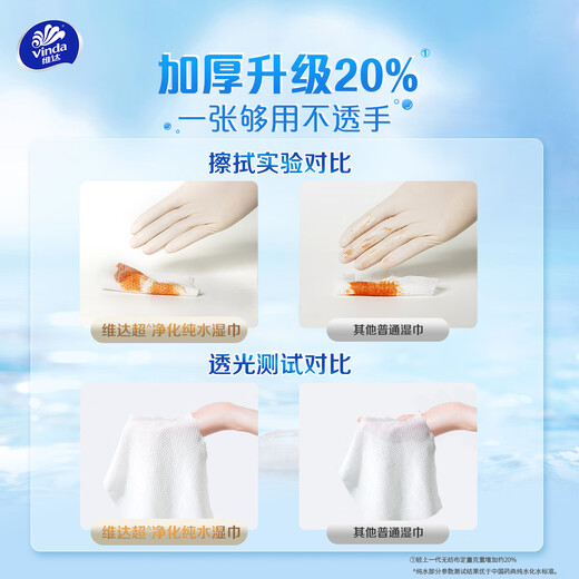 Vinda ultra-purified pure water wipes 80 pieces * 4 packs, baby wipes for hand and mouth use, large pack of wet wipes