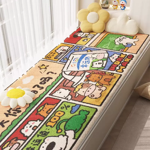 Yusenyi Cartoon Bay Window Mat Window Sill Mat Universal for All Seasons Children's Room Bedroom Balcony Thick Plush Cushion Blanket Lucky Milk Silicone Cashmere (Cashmere Thickened) 60x160cm (Cool and Warmth, Soft and Skin-Friendly)
