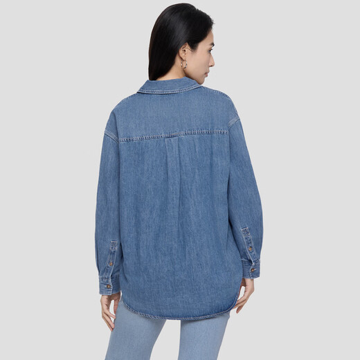 Gap Women's 2025 Autumn New Embroidered Logo Lapel Long Sleeve Denim Shirt Loose Top 793121