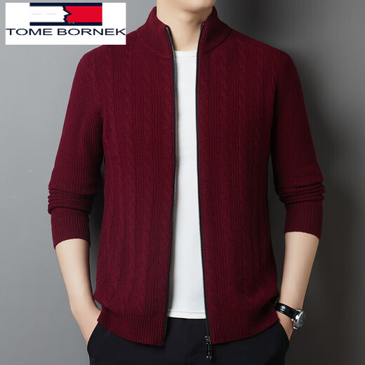 TOME BORNEK Tommy Tommy 100% wool knitted cardigan men's spring and autumn new stand-up collar zipper jacquard sweater jacket medium gray 165/84A