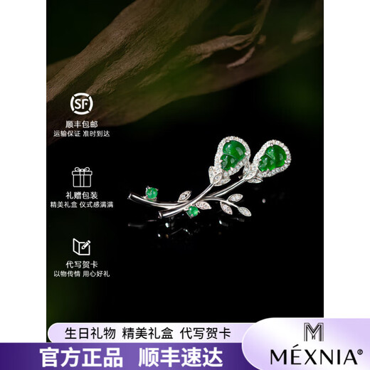 MEXNIA high-end luxury jewelry ice jade brooch women's exquisite fashion pin silk scarf buckle fixed design gift Fulu jade brooch
