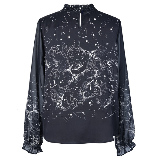 JAN AN NO navy blue silk printed top for women mulberry silk autumn and winter new product J2570102SY navy blue S 36