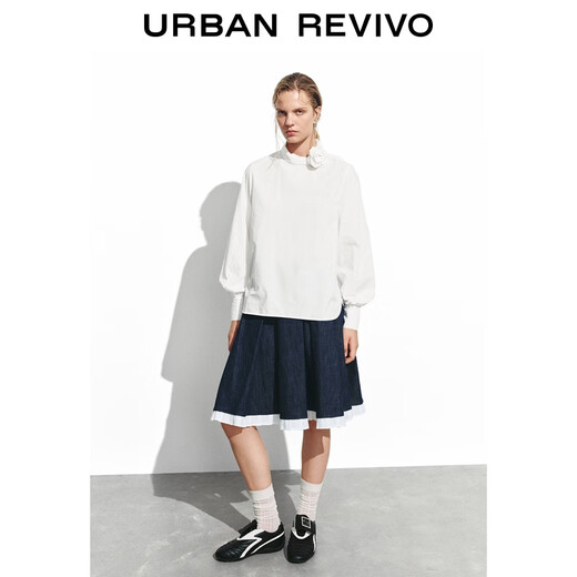 UR2025 new winter women's ballet style three-dimensional flower long-sleeved blouse shirt UYL250139 white S