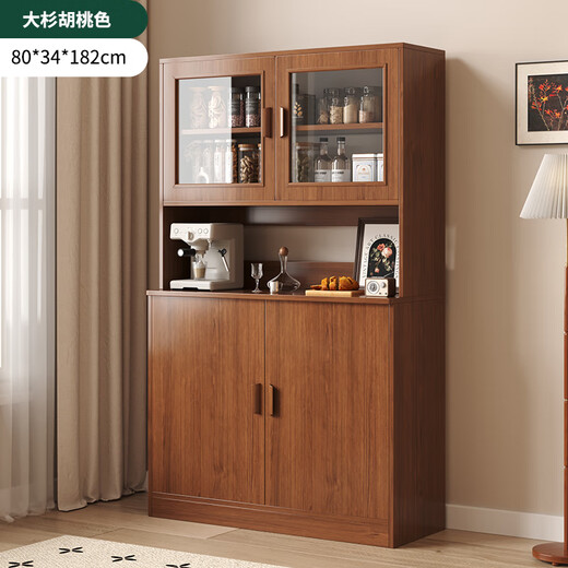 Konosu solid wood sideboard integrated wall-mounted living room wine cabinet tea cabinet storage cabinet multi-functional meal preparation storage storage cabinet four cabinet doors walnut color 80*34*182cm self-installation (installation tools provided)