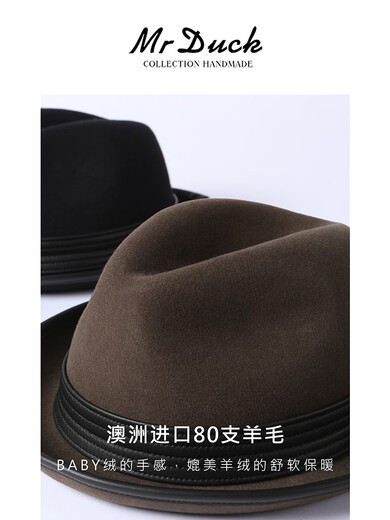 Mr DUCKMr DUCK25 Winter Australian Superfine Wool Top Hat Men's Foldable British Jazz Hat Sheepskin Hatband Meteorite Black 100 Wool XL Suitable for Head Sizes Over 60, Head Size Shot