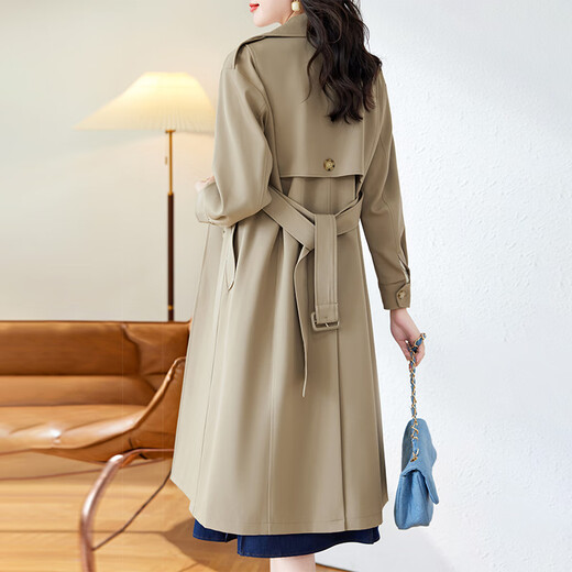 OLJ light luxury brand mid-length windbreaker jacket for women 2025 spring and autumn new high-end simple and elegant slim coat green plum green L 120-140Jin Jin equals 0.5 kg