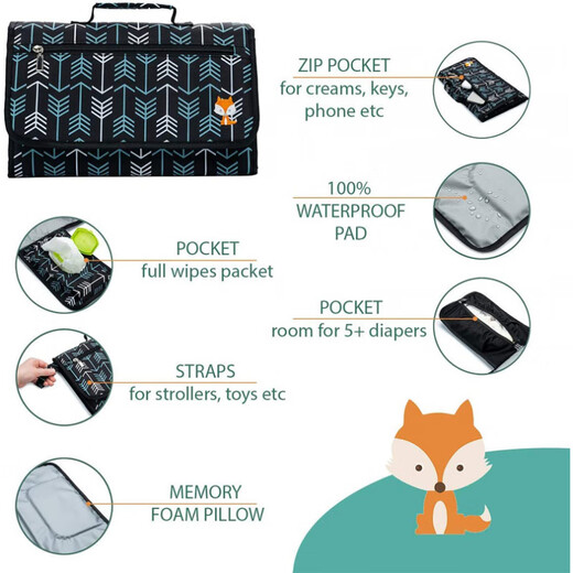New style portable baby diaper pad, newborn diaper changing pad when going out, can be folded into a mommy handbag, arrow style 60x35cm