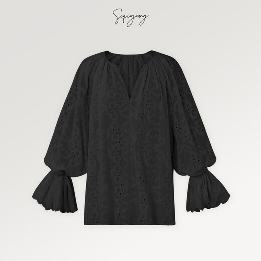 SIQIYOUNG Camellia - Hollow three-dimensional embroidery top, embroidered fabric super petal shirt, moonlight white M