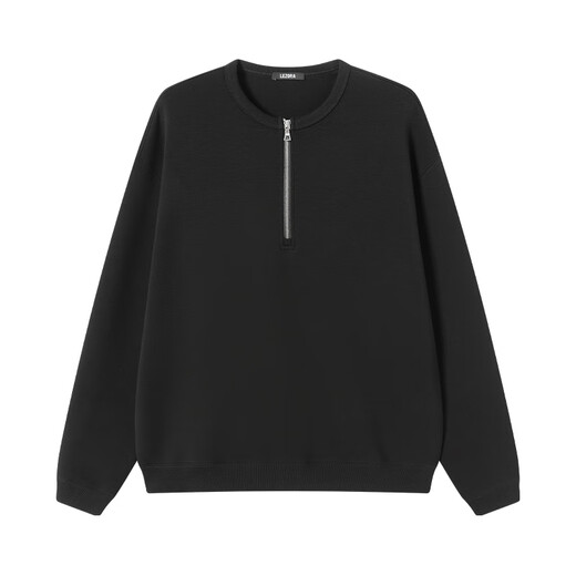 LEZORA lightweight air wool ultra-light half-zip Henry collar sweatshirt for men black L