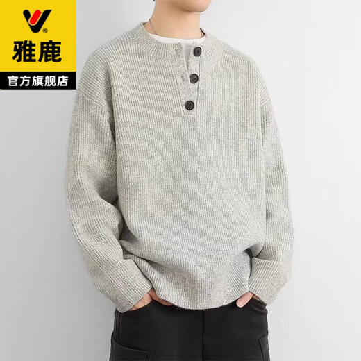 Yalu sweater men's autumn and winter American retro Henry collar lazy style high-end sweater men's sweater jacket dark gray 2XL recommended 150-165Jin Jin equals 0.5 kg
