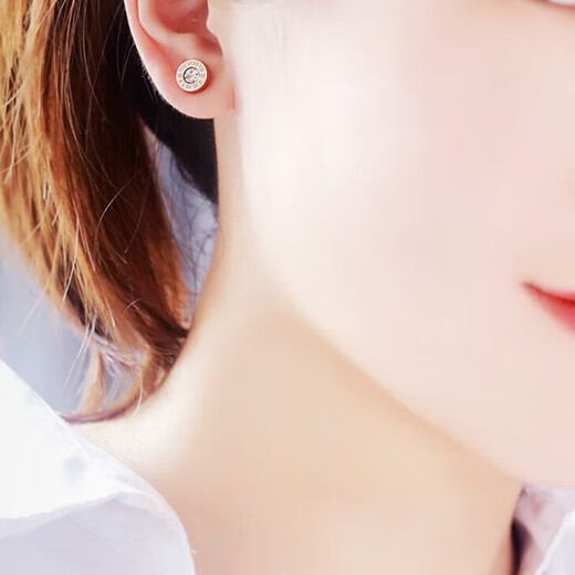 Fuwu Lao Phoenix Gold Store Round Moissanite 18K Rose Gold Color Gold Earrings Imitation 18k Gold 2025 New Women's Trend Taigang Rose Gold Does Not Fade and Hypoallergenic