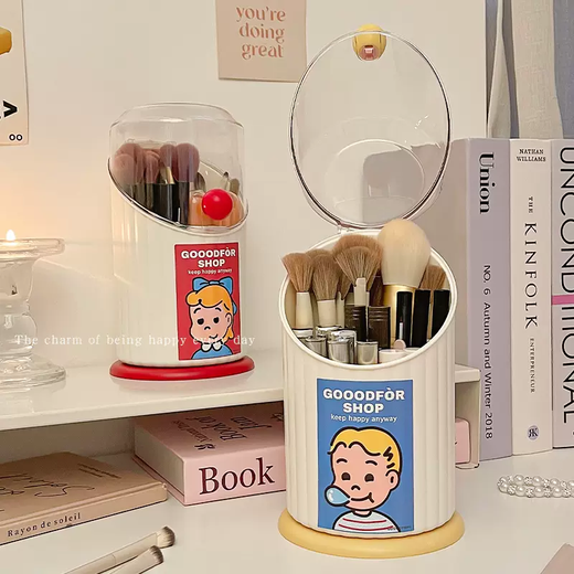 Yusenyi makeup brush storage box dust-proof makeup table cosmetics storage box lipstick eye shadow storage rack desktop pen holder milky white red milky white red