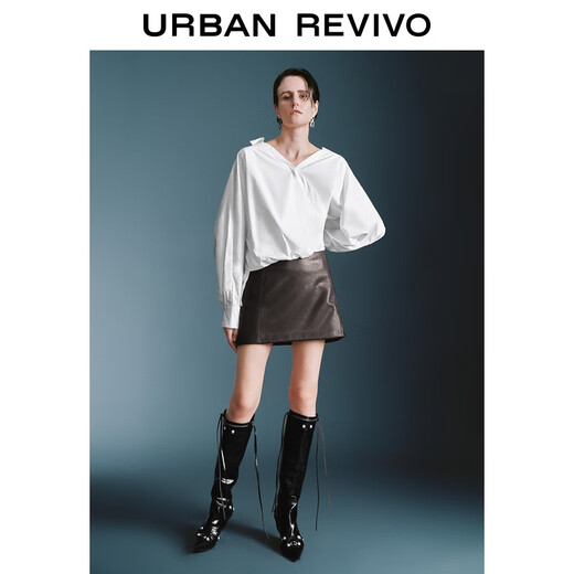 UR2025 new autumn women's clothing retro modern temperament PU short high waist skirt UWJ550037+ dark brown M