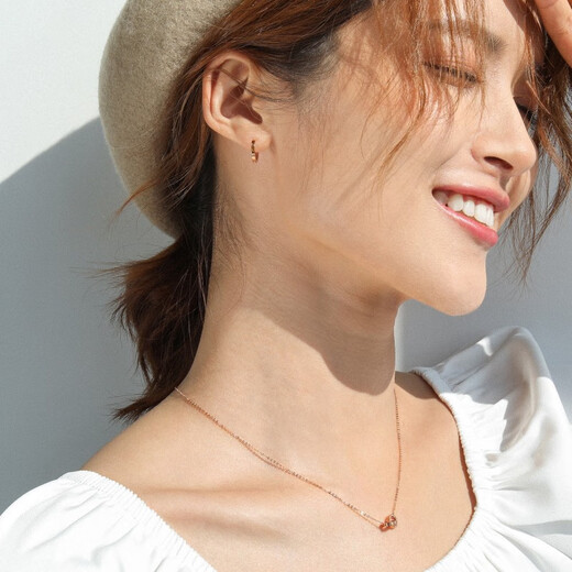 Chow Sang Sang small round bead color gold necklace 18K rose gold set chain with pendant interlocking 91979N price 47 cm