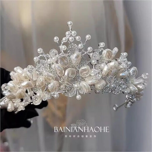 French crown French heavy industry luxury pearl crystal princess birthday crown grand bride main wedding dress headdress high luxury pearl crystal crown