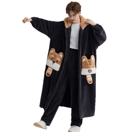 Fanshengyu Coral Velvet Pajamas Men's Autumn and Winter 2025 New Loose Pajamas Men's Velvet Thickened Bathrobe Home Clothes Set Bear Two-piece Set Clothes + Pants One Size Recommended 100-150 Jin Jin equals 0.5 kg