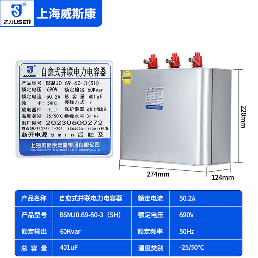 Shanghai Viscon compensation parallel power capacitor BSMJ0.45-20-3 0.4-30-3 40 15Kvar royal blue_BSMJ0.69-60-3