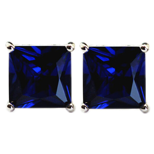 Yuze princess square tanzanite sapphire earrings for women, Korean fashion simple sterling silver jewelry, colorful treasures, hypoallergenic, main stone 7X7mm