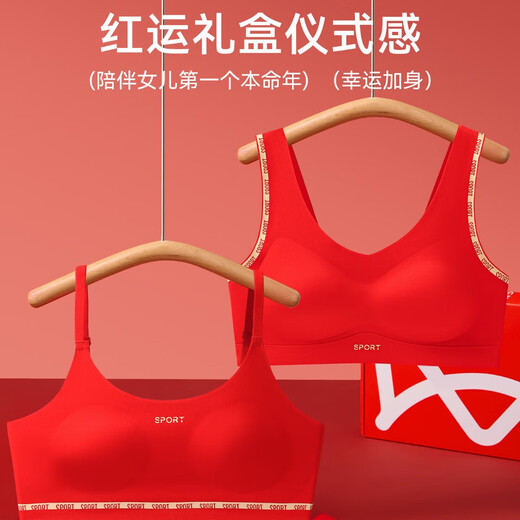 Cat Man's Year of the Pig Underwear Set for Female Students Junior High School and High School Girls Developmental Vest Girls Bra Big Red Panties Wide Shoulder Straps-Chinese Red Suit 160 (L) Recommended weight 80-95Jin Jin is equal to 0.5 kg