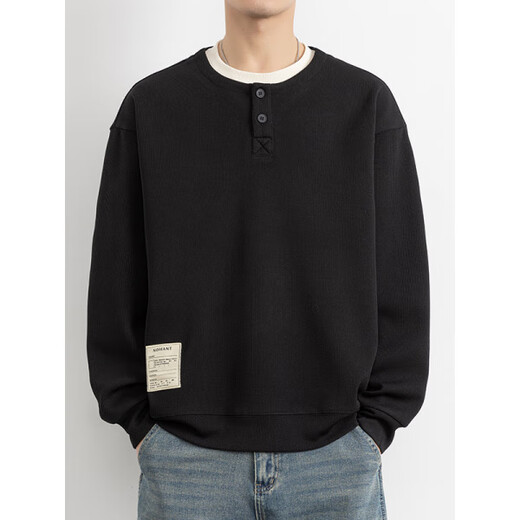 Mangmang fake two-piece sweatshirt for men 2025 spring and autumn new heavyweight Henry collar inner layering shirt long-sleeved T-shirt top clothes off-white 4XL about 180-200Jin Jin is equal to 0.5 kg can be worn