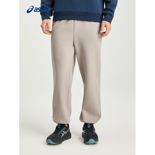 ASICS Official Flagship Men's Fleece Warm Running Pants Men's Loose Elastic Comfortable Sports Pants Light Gray S
