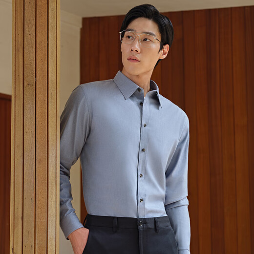 雅戈尔长袖衬衫男士棉混纺面料绒感饱满纯色衬衫温暖舒适2025新品
 蓝色VLRM119689HJA 42 （180/100A）